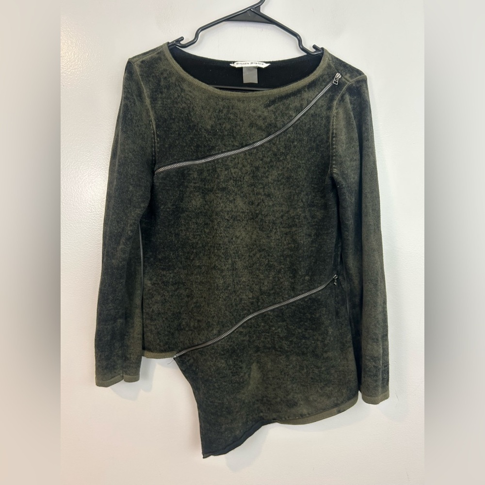 Bianca Nygard Olive Green & Black Asymmetrical Zipper Goth Emo Sweater Medium